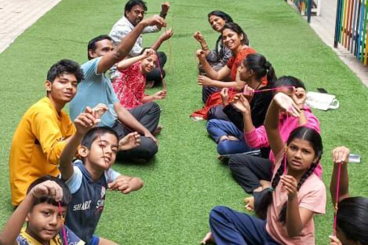 Samskarvarga students with Rakhis