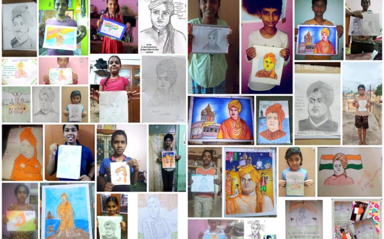 Drawings by participants of UB Day competitions 2020 at VK Madurai.