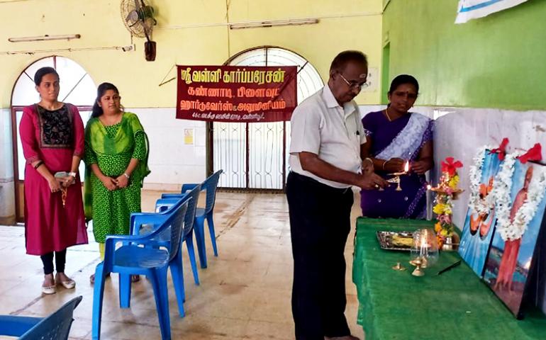 Lighting the lamp at Free Eye Check-up Camp at Valliyur