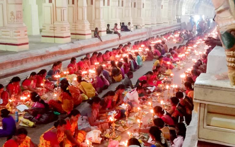 A portion of participants of mass Thiruvilakku Puja in Rameswaram