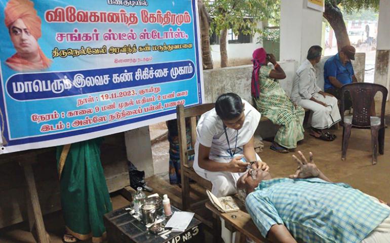 Patient undergoing eye check-up in Free Eye Check-up Camp at Tirunelveli
