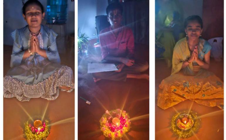 Students performing Deepavali Puja 