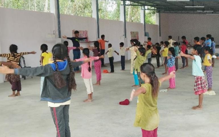 Yoga session in Samskar Varga at Hanumanalu