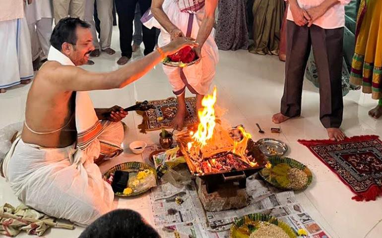 Homam during the Inauguration Ceremony of Telugu Prant Karyalaya