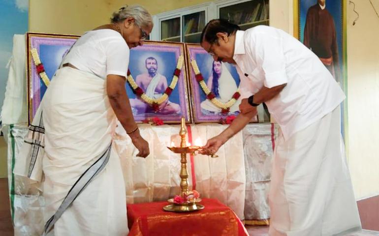 Lighting the Lamp during Satsang at Kodungallur