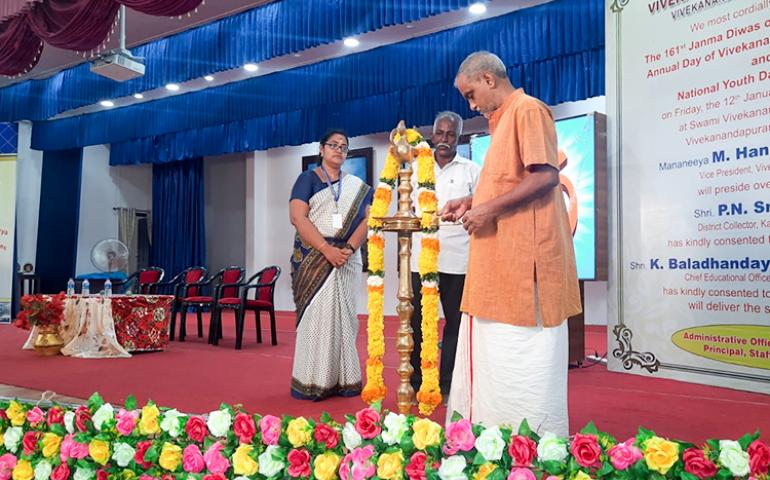 Lighting the Lamp of Annual Day at VKV Kanyakumari