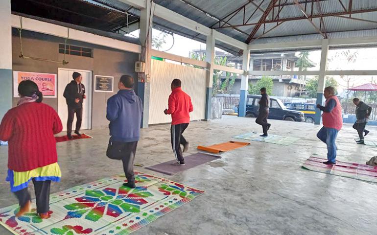 Yoga practice in Yoga Satra at Imphal