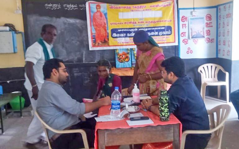 Patient undergoing eye check-up in Free Eye Check-up Camp at Thoothukudi
