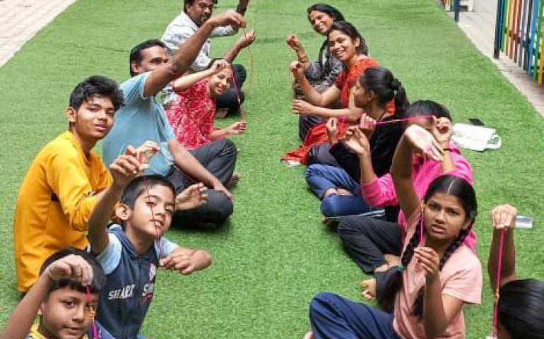 Samskarvarga students with Rakhis