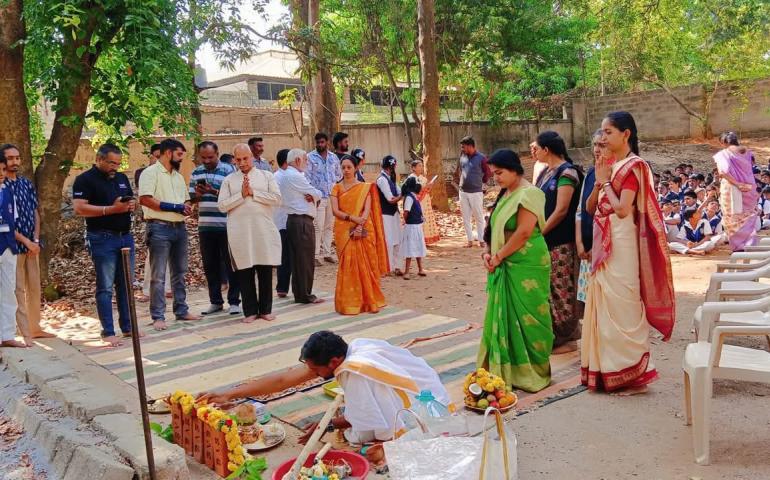 Bhumi Puja for New Stage Construction at VKV Kallubalu