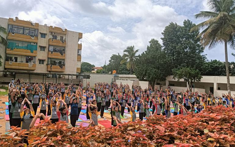 International Day of Yoga Celebration at Sri Vinayaka Sunrise School in Hebbal Kempapura