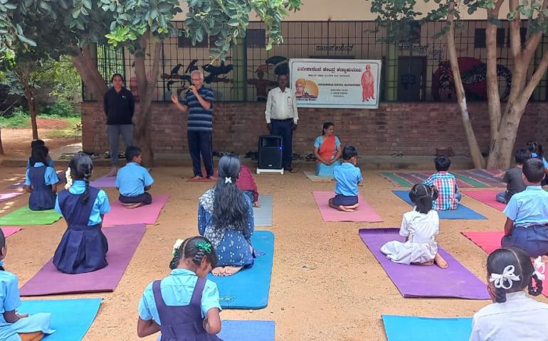 International Day of Yoga Celebration at Government School in JP Nagar 