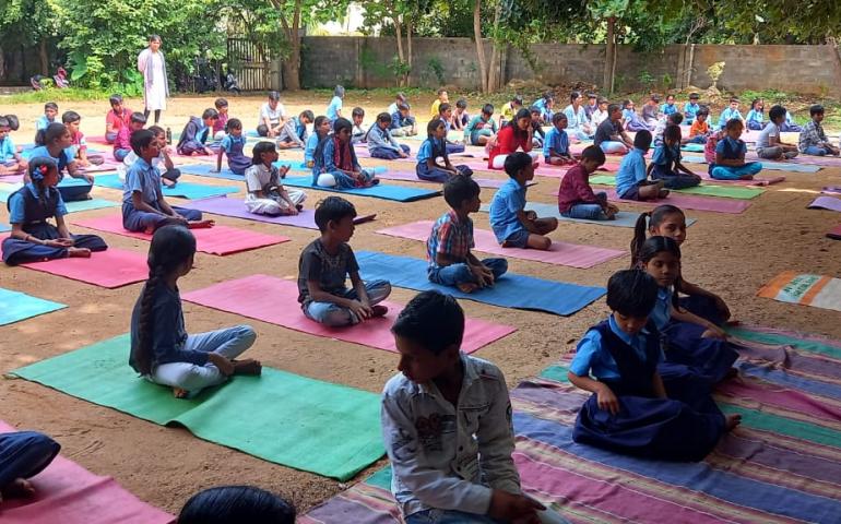 International Day of Yoga Celebration at Government School in JP Nagar