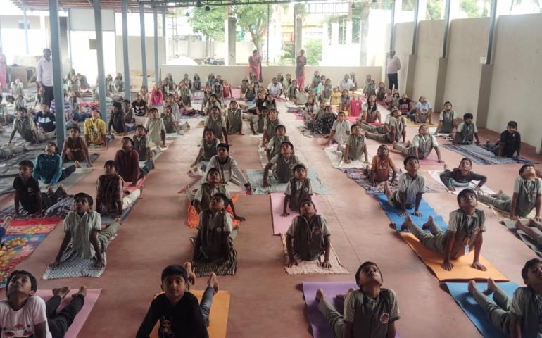 International Day of Yoga Celebration at Sharada Shikshana Samste in Hanumanalu