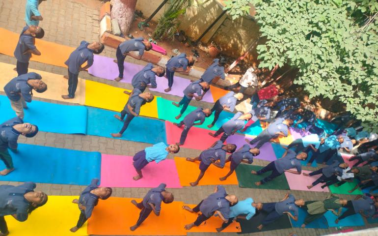 International Day of Yoga Celebration at Government School in JP Nagar