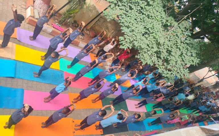 International Day of Yoga Celebration at Government School in JP Nagar