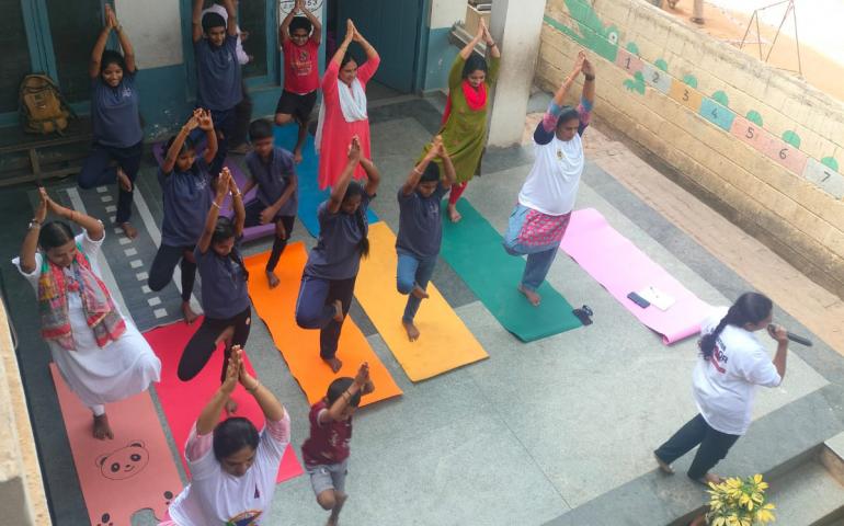 International Day of Yoga Celebration at Government School in JP Nagar