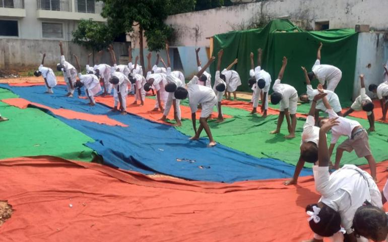 International Day of Yoga Celebration at Ashraya Vidya Kendra in Bengaluru
