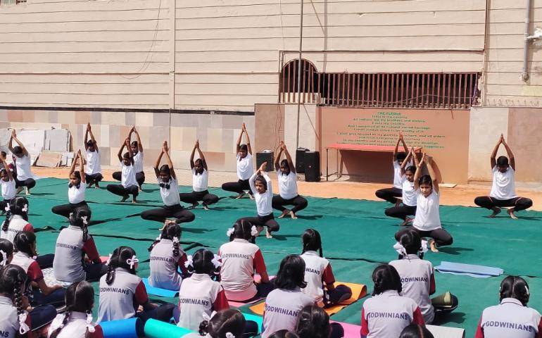 International Day of Yoga Celebration at Godwin Public School in Kodigehalli