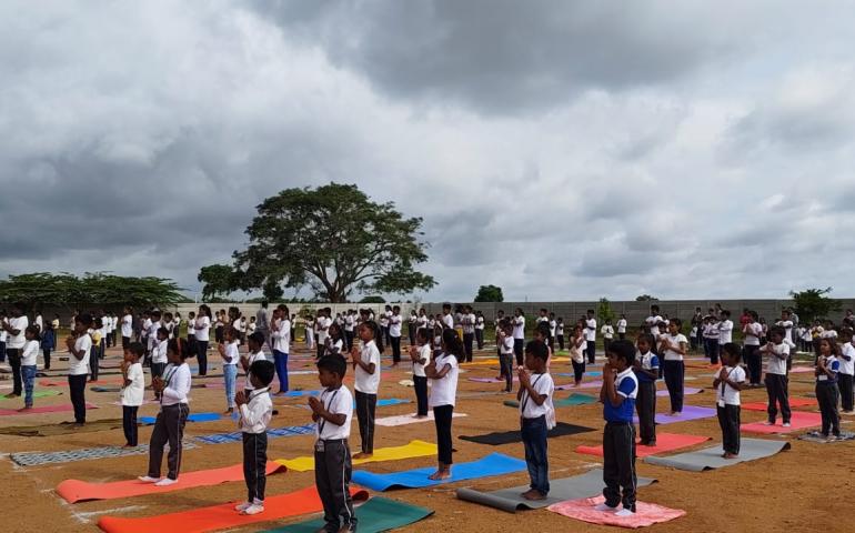 International Day of Yoga Celebration at Ashraya Vidya Kendra in Bengaluru