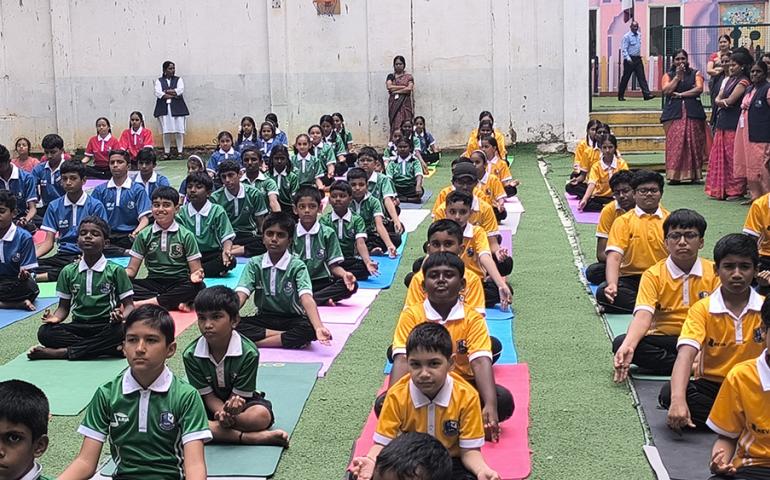 International Day of Yoga celebration at RJ Public School in Bengaluru