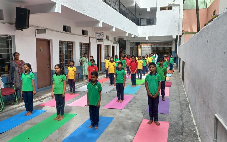 International Day of Yoga celebration at Mamatha School in Bengaluru