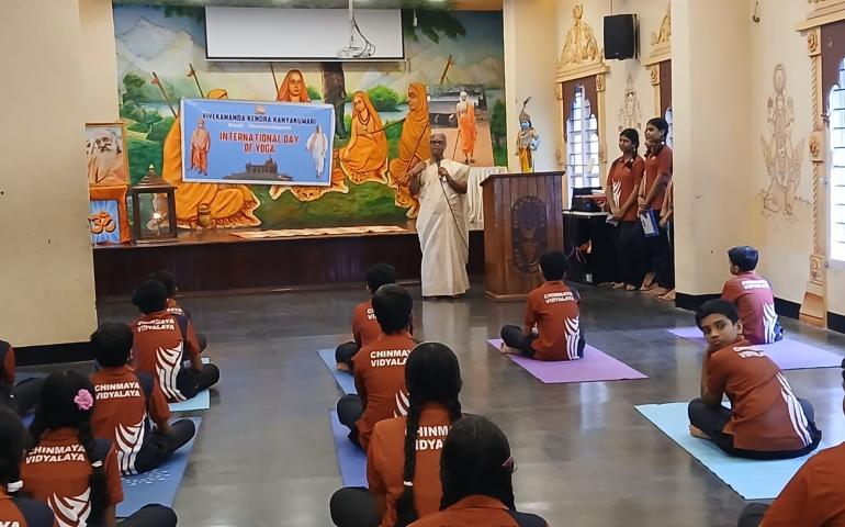 International Day of Yoga Celebration at Chinmaya Vidyalaya in Vazhuthacaud