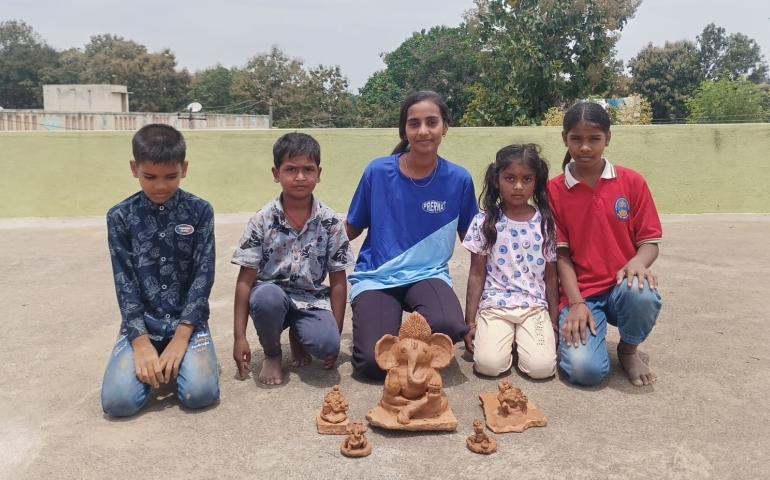 Eco-Friendly Clay Ganesha Making Activity at Aanandalayas - Karnataka Prant