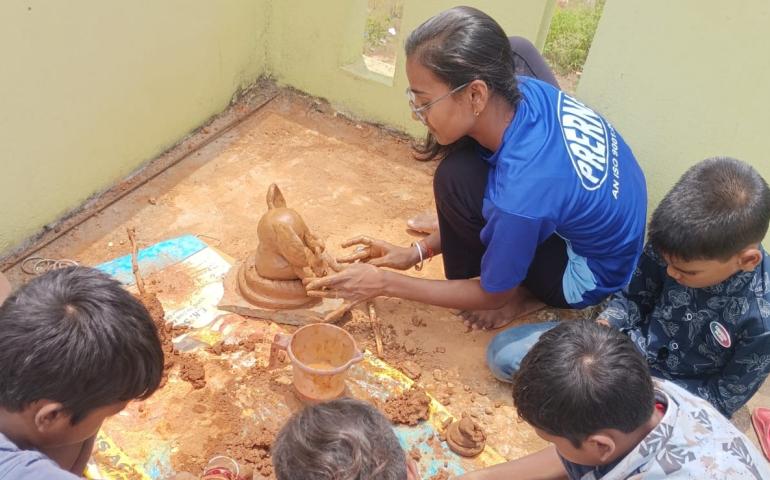Eco-Friendly Clay Ganesha Making Activity at Aanandalayas - Karnataka Prant 3