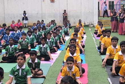 International Day of Yoga celebration at RJ Public School in Bengaluru